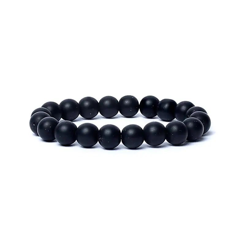 Armband schwarzer Onyx mattiert AA Qualität elastisch -- 1.0 cm