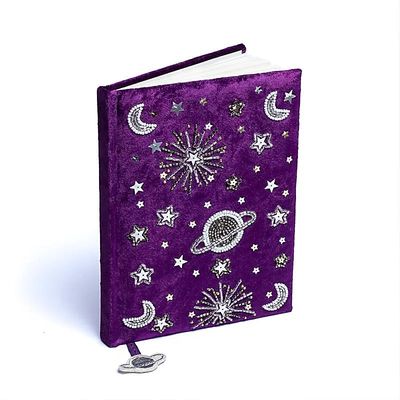 Notizbuch Samt lila mit Galaxie -- 20x15cm