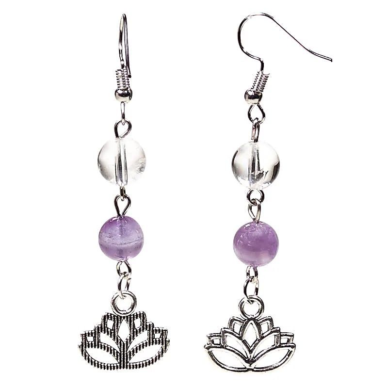 Ohrringe Chevron-Amethyst/Bergkristall mit Lotus -- 8mm