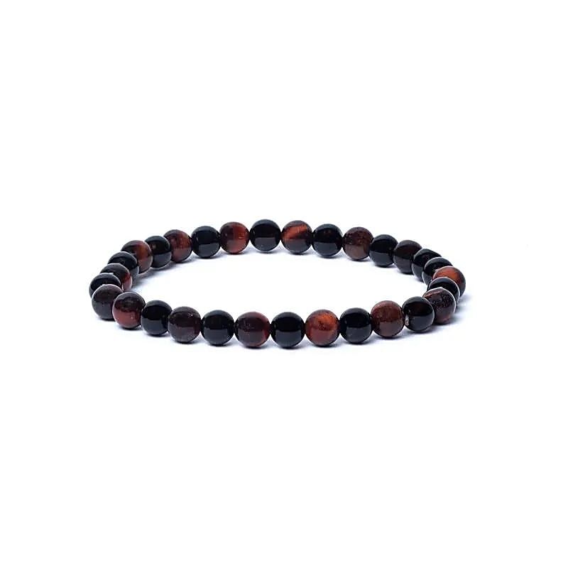 Armband schwarzer Onyx/ rotes Tigerauge AA Qualität elastisch -- 0,6 cm