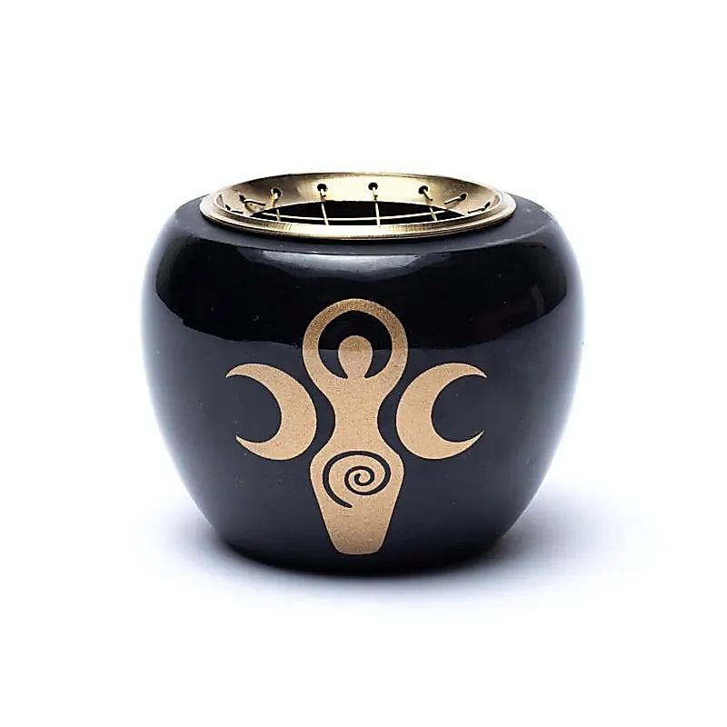 Räuchergefäß schwarz &amp; gold Göttin Symbol -- 9x7cm