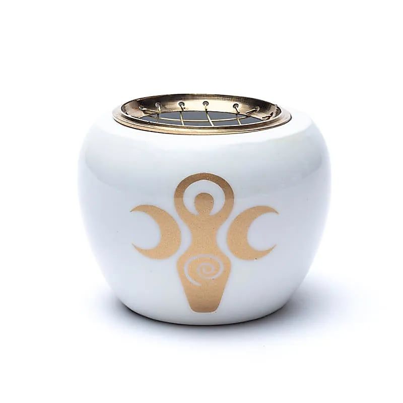 Weihrauchbrenner weiß &amp; gold Göttin Symbol -- 9x7cm