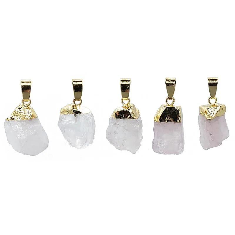 Anhänger Rosenquarz roh goldfarbig -- ±2 cm