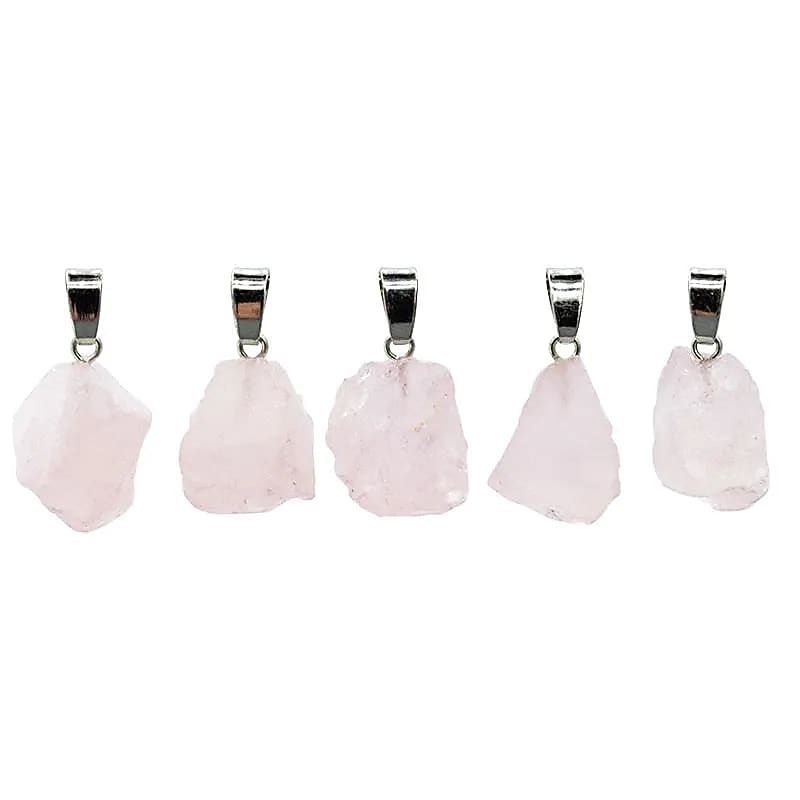 Anhänger Rosenquarz roh silberfarbig -- ±2 cm