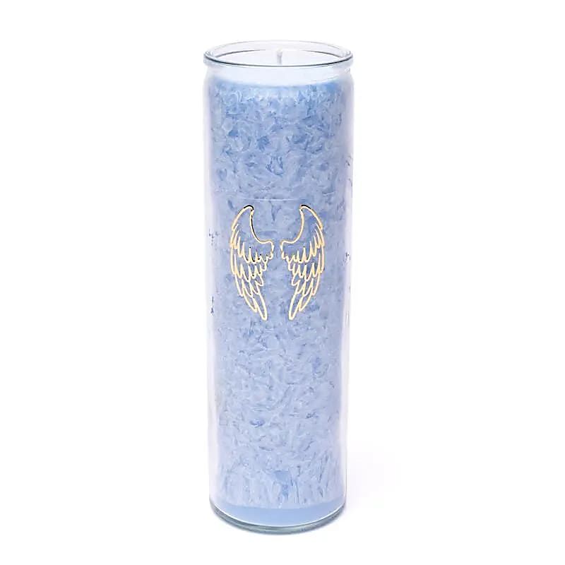 Kerze Stearin Engelsflügel hellblau unparfümiert -- 21x6.5 cm