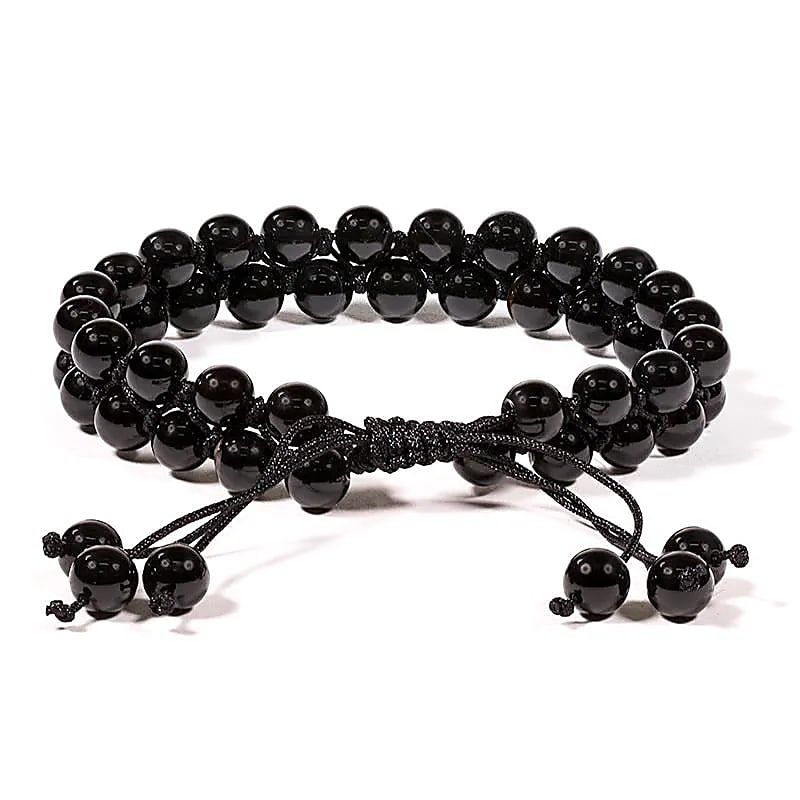 Armband schwarzer Achat doppelreihig verstellbar -- 0.6 cm