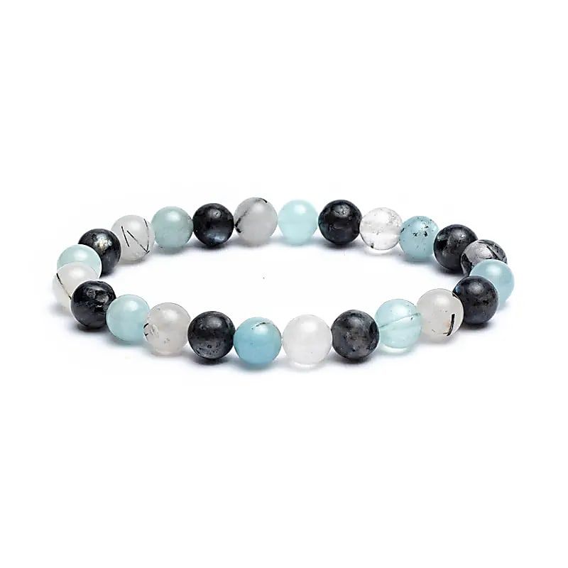 Armband Aquamarin/ Labradorit/ Tourmalin Quarz elastisch --