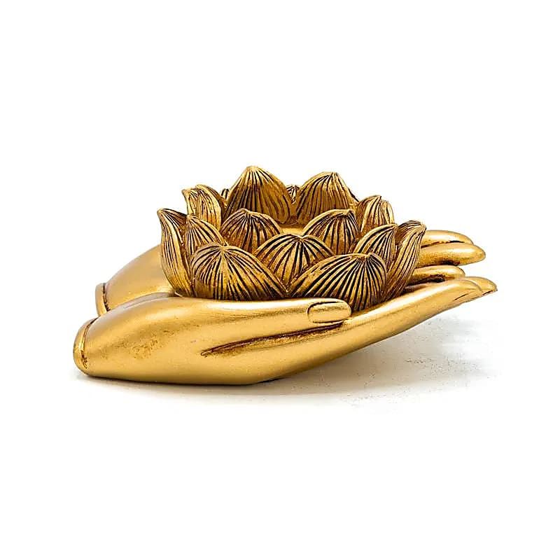 Teelichthalter Lotus Hände goldfarben -- 11.5x9.4x4.8 cm
