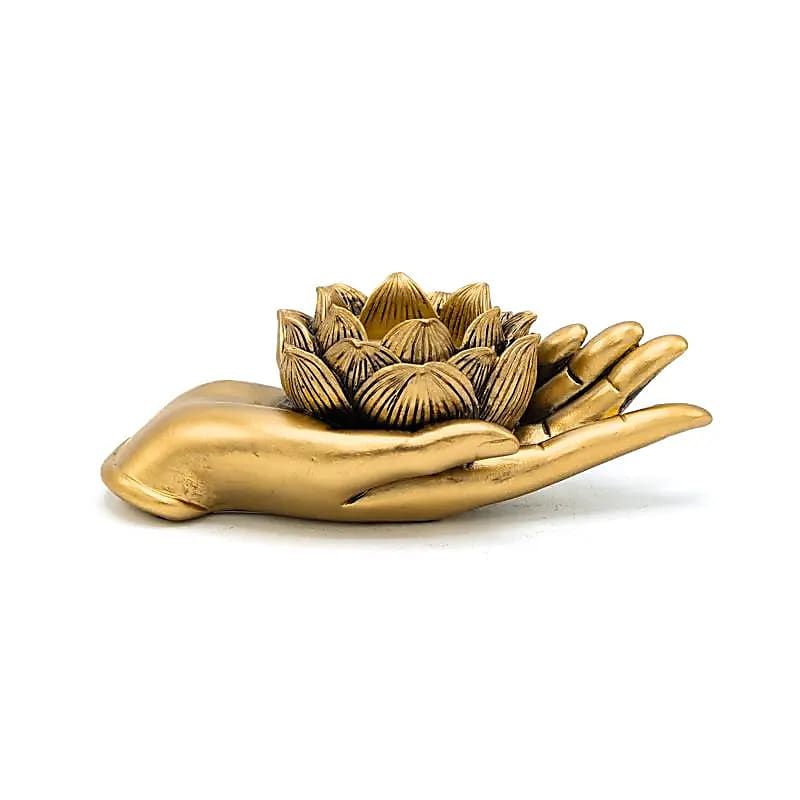 Teelichthalter Lotus Hand goldfarben -- 16.1x8.1x5.5 cm
