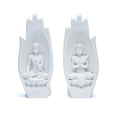 Namaste Mudra Hände mit Buddhas weiß -- 11x21cm
