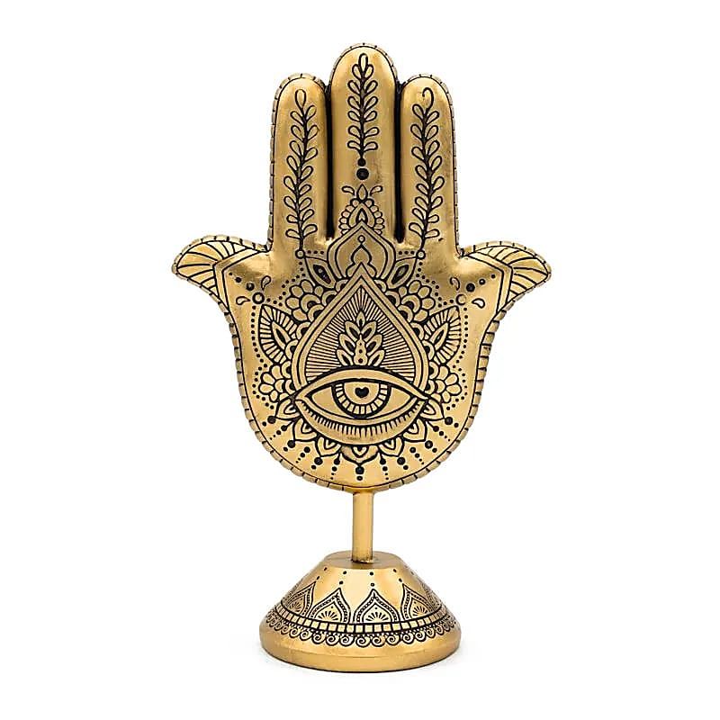 Deco Hand der Fatima auf Sockel goldfarben -- 14.3x7.7x23.2 cm