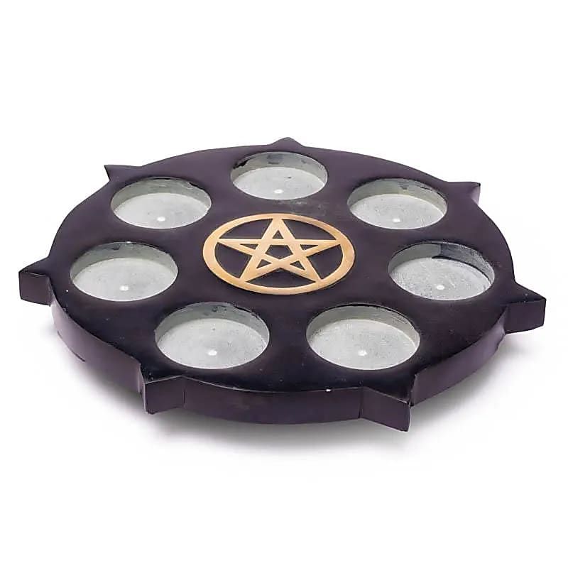 Teelicht-Halter Pentagramm aus schwarzem Speckstein -- 25 cm