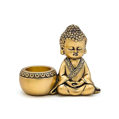 Teelichthalter Meditierender Buddha rechts goldfarben -- 13.1x6.2x11 cm
