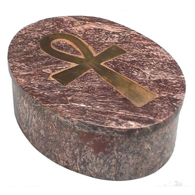 Schmuckdose Ankh Speckstein oval mit Deckel -- 10.5x8x3.3 cm