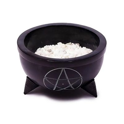 Räuchergefäß Speckstein schwarz Pentagamm Steine -- 10x6cm