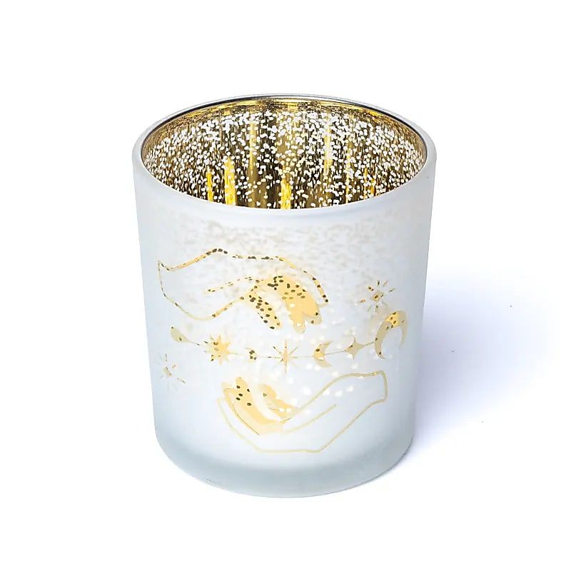 Kerzenhalter gefrostet/metallic spirituelle Hände -- 7,3x8 cm