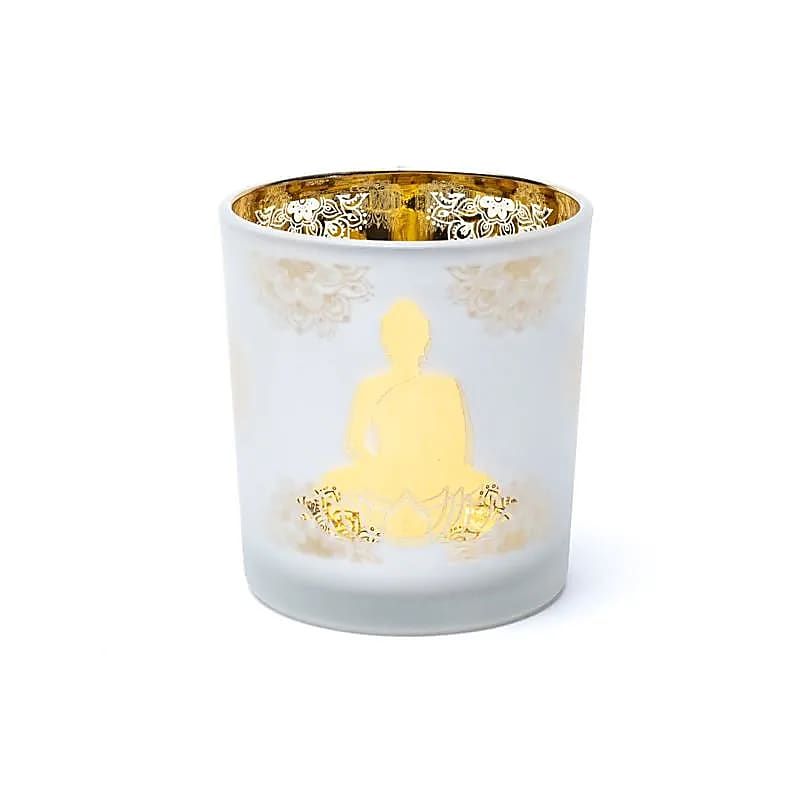 Kerzenhalter gefrosted/metallic Buddha -- 7,3x8 cm