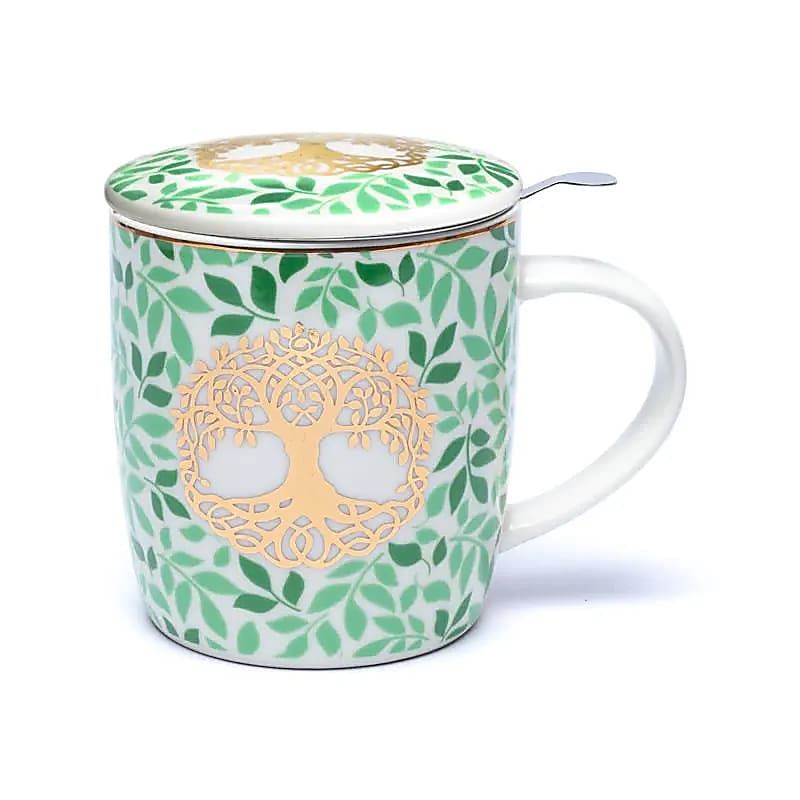 Teetasse mit Sieb und Deckel Lebensbaum --  ±400 ml