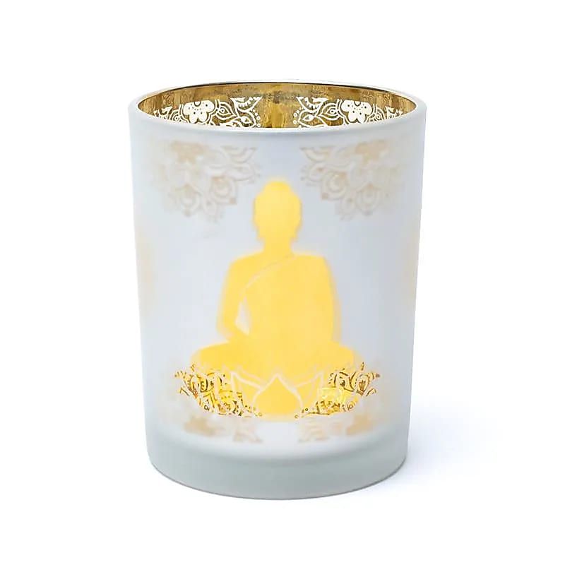 Kerzenständer gefrosted/metallic Buddha -- 10x12,5 cm