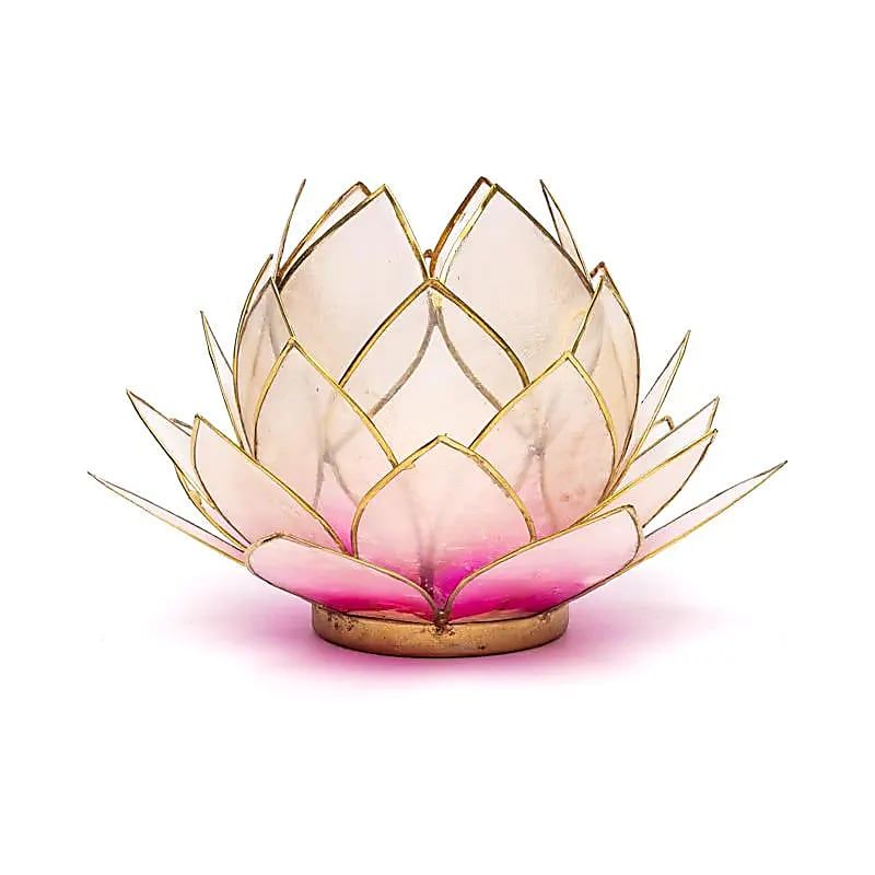 Lotus Teelichthalter rosa goldfarbig groß -- 15x10,5 cm