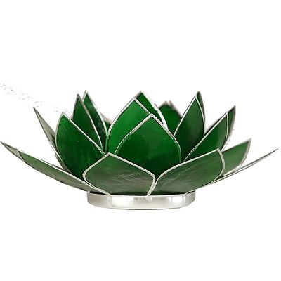 Lotus Teelichthalter grün 4. Chakra silberfarbig -- 13.5 cm