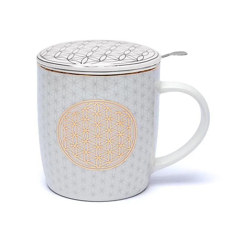 Teetasse mit Sieb und Deckel Blume des Lebens --  ±400 ml