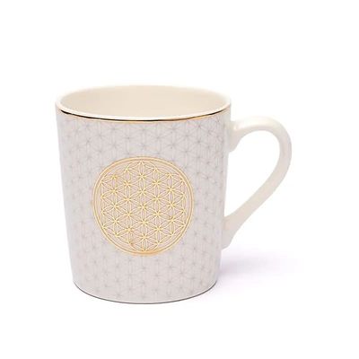 Kaffeetasse Blume des Lebens weiß/gold -- ±250 ml