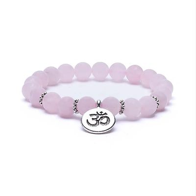Mala-Armband Rosenquarz - elastisch - mit Ohm -- 0.8 cm