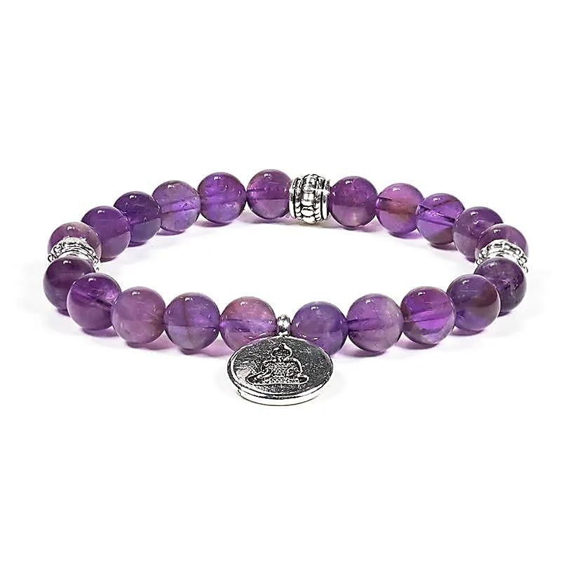 Mala/Armband Amethyst elastisch mit Buddha -- 0.8 cm