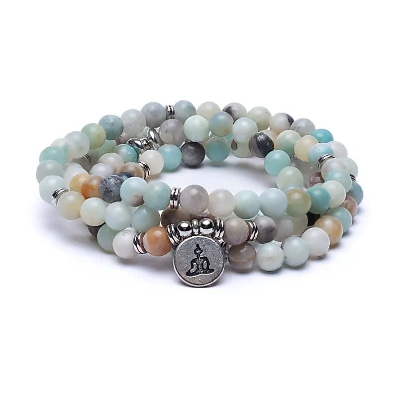 Mala Amazonit - elastisch - mit Buddha -- 0.8 cm