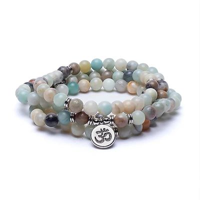 Mala Amazonit elastisch mit OM -- 0.8 cm