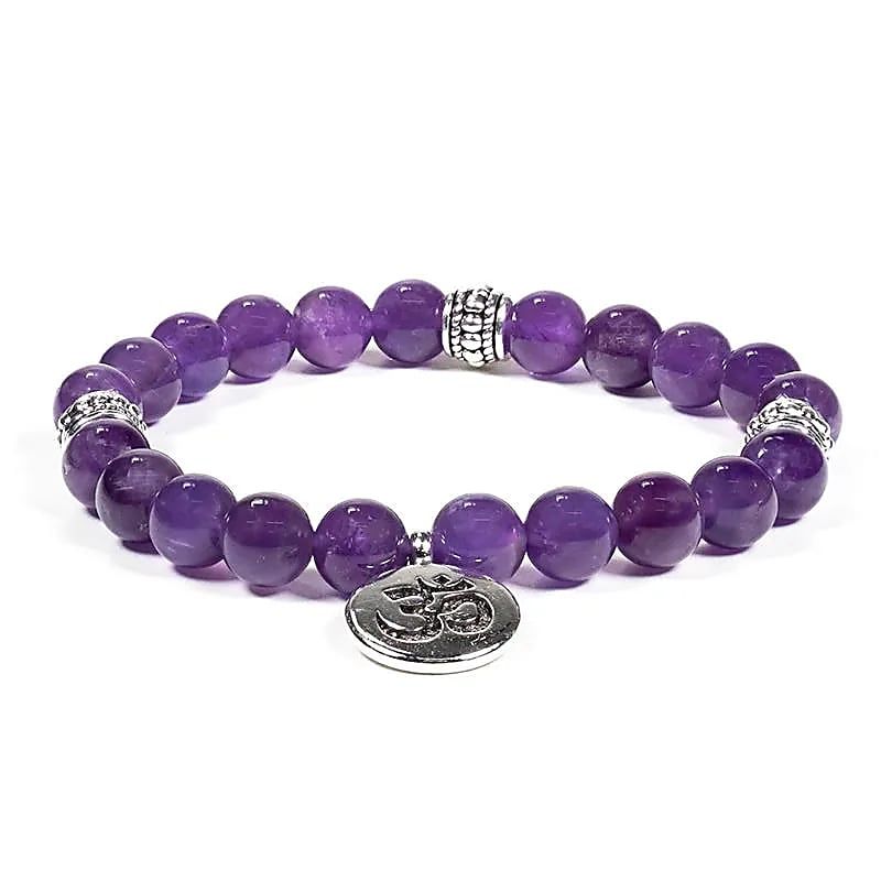 Mala/Armband Amethyst elastisch mit Om -- 0.8 cm