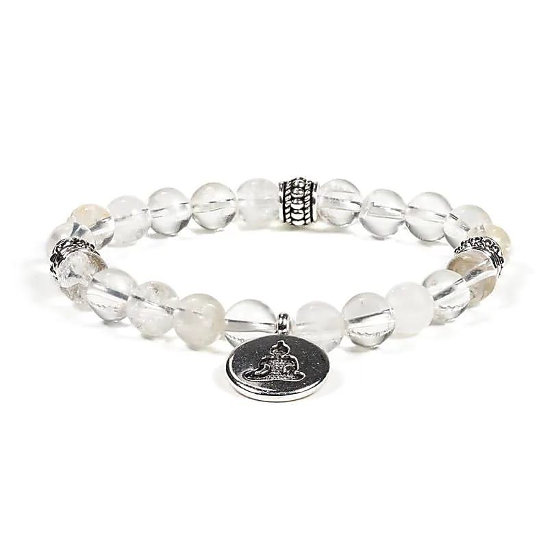 Mala/Armband Bergkristall elastisch mit Buddha -- 0.8 cm