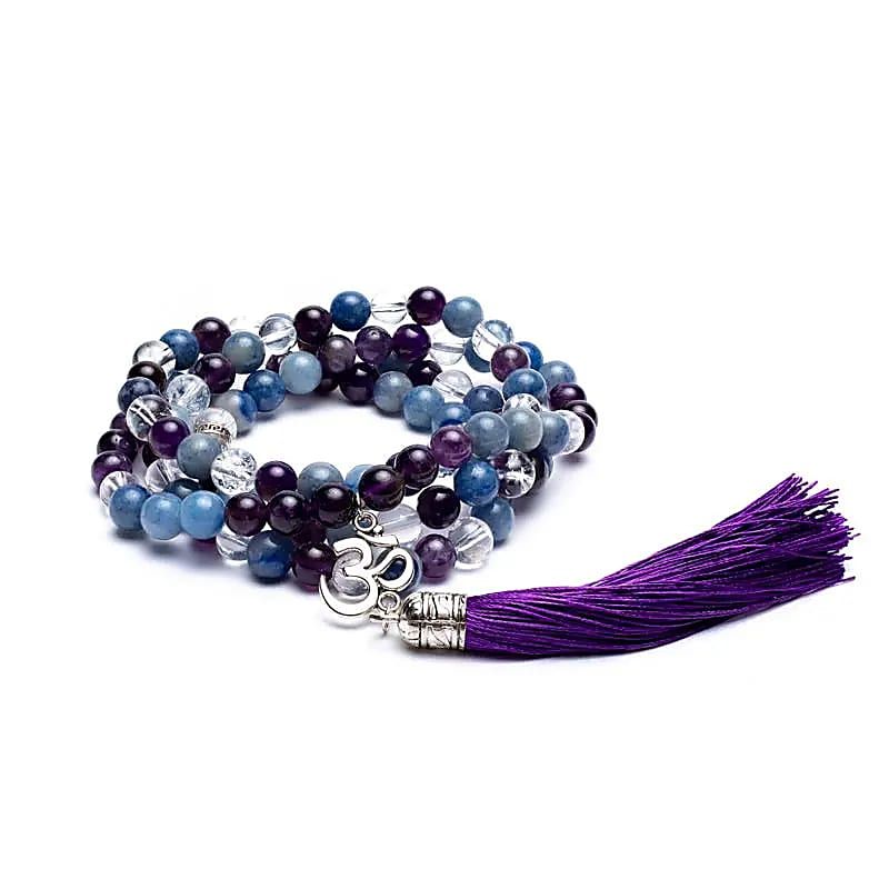 Mala Amethyst/ Aventurin/ Bergkristall + OM -- 0.8 cm