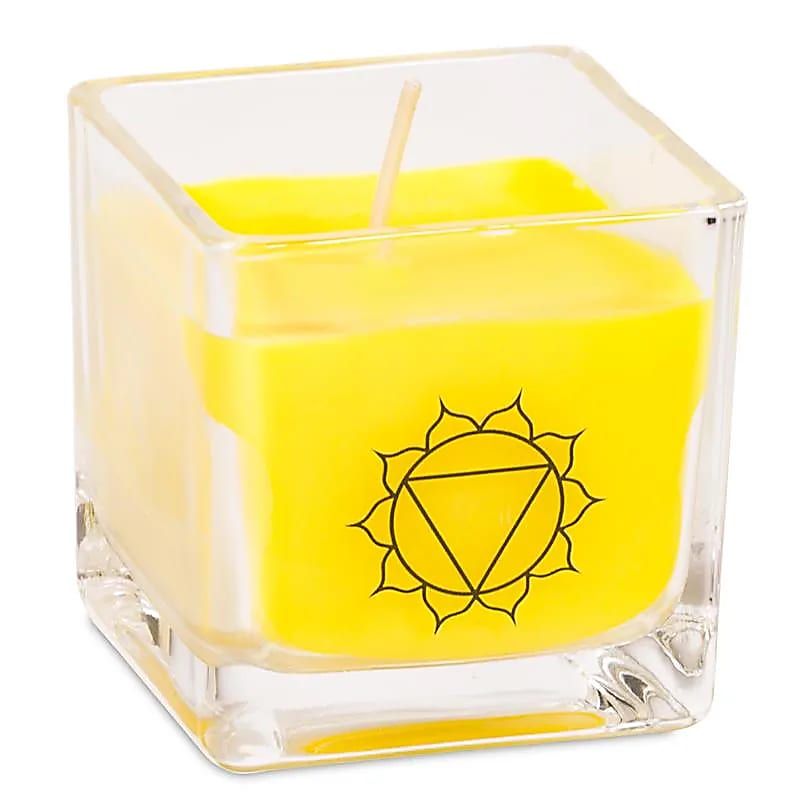 Ökologische Rapswachs-Duftkerze 3. Chakra-- ±260 g; 6x6x6 cm