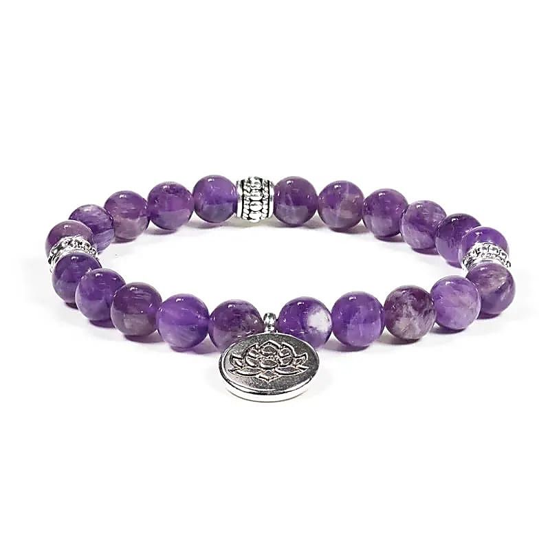Mala/Armband Amethyst elastisch mit Lotus -- 0.8 cm
