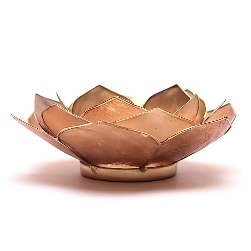 Lotus Teelichthalter rauchig/beige mit Goldrand -- 13,5 cm