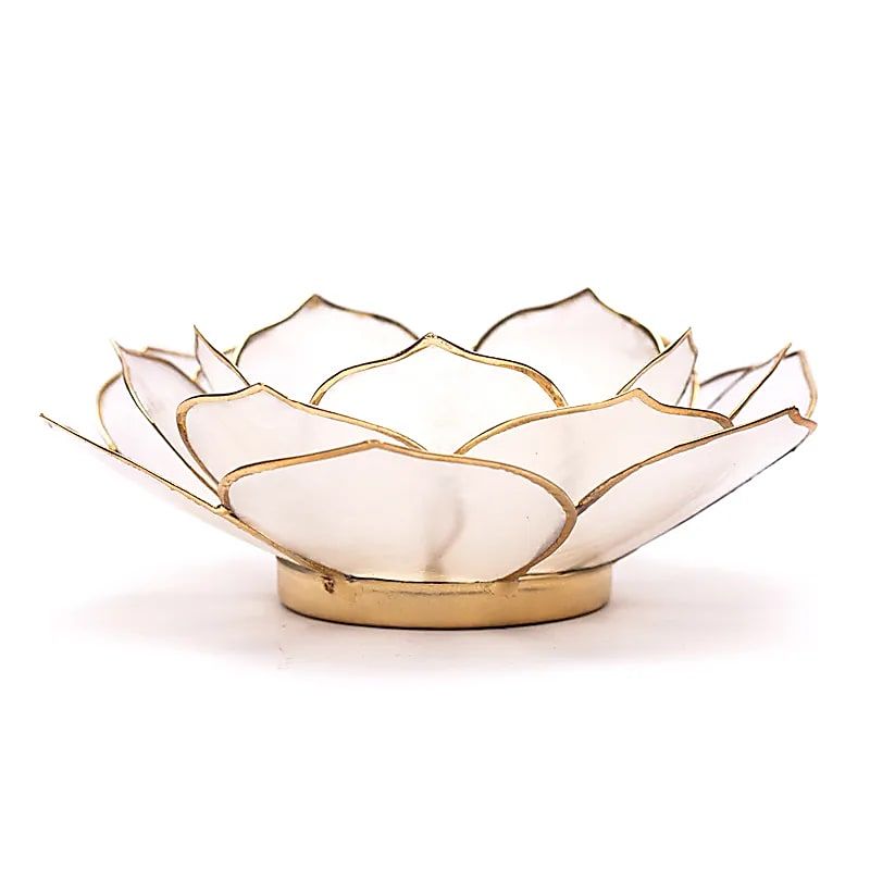 Lotus Teelichthalter natur mit Goldrand -- 13.5 cm
