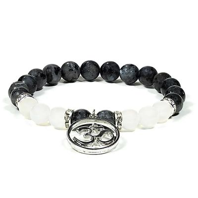 Armband Labradorit/weißer Achat mit OM -- 8mm