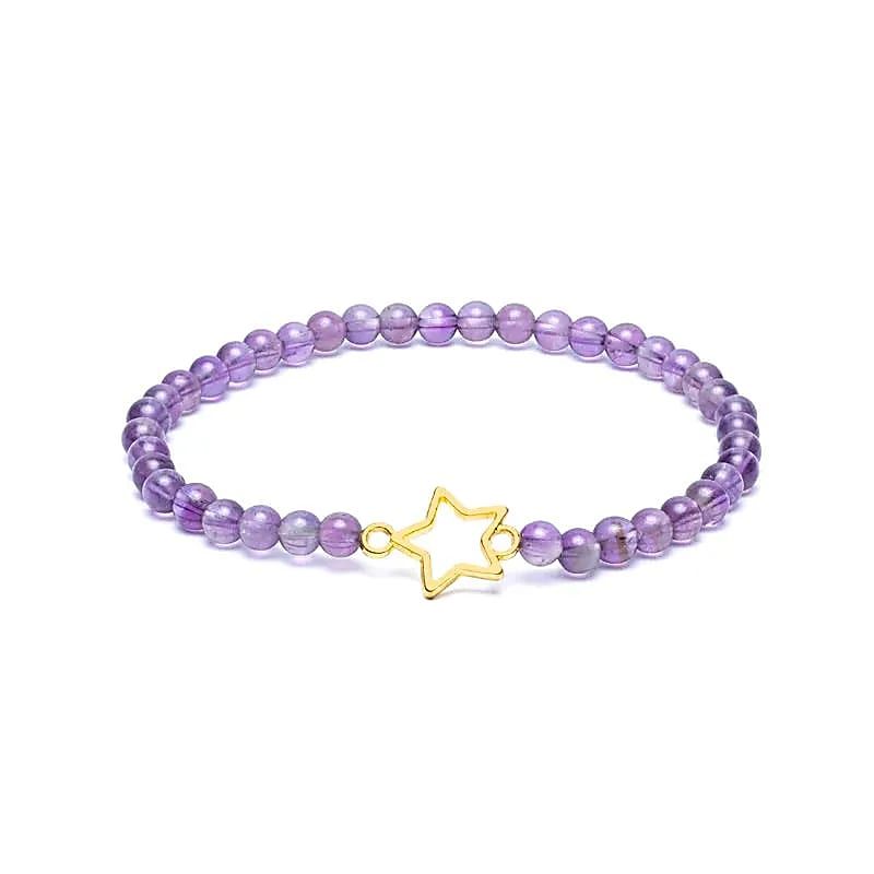 Armband Amethyst elastisch mit Sternanhänger -- 4mm