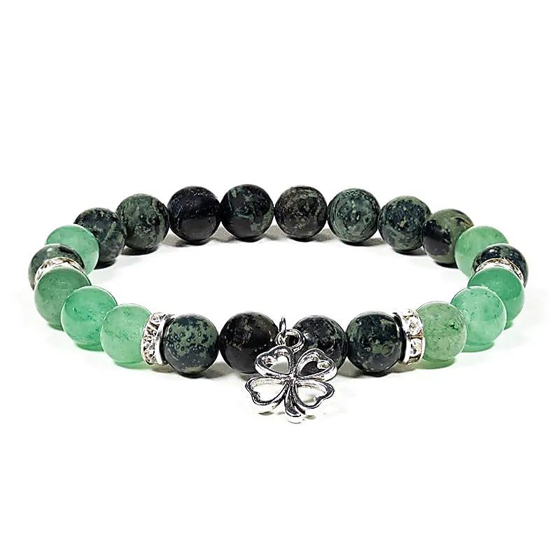 Armband Kambaba Jaspis/Aventurin &amp; Kleeblatt -- 8 mm