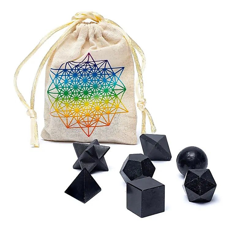 Schwarzer Turmalin Heilige Geometrie 7-teiliges Set -- Âą6,7x9cm