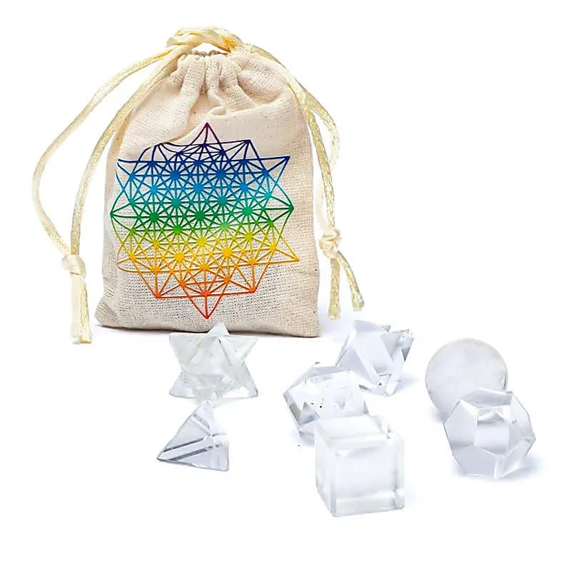 Bergkristall Heilige Geometrie 7-teiliges Set -- Âą6,7x9cm