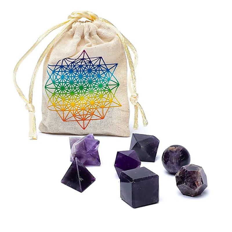 Amethyst Heilige Geometrie 7-teiliges Set -- 6,7x9cm