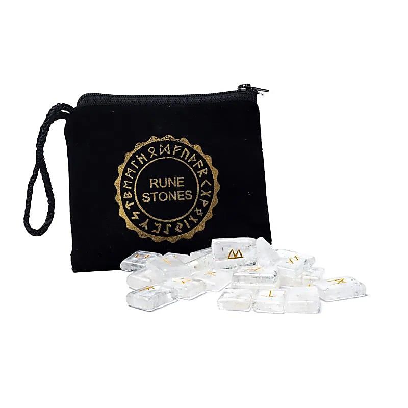 Bergkristall-Runenorakel-Set im Samtbeutel -- 2x1,5cm