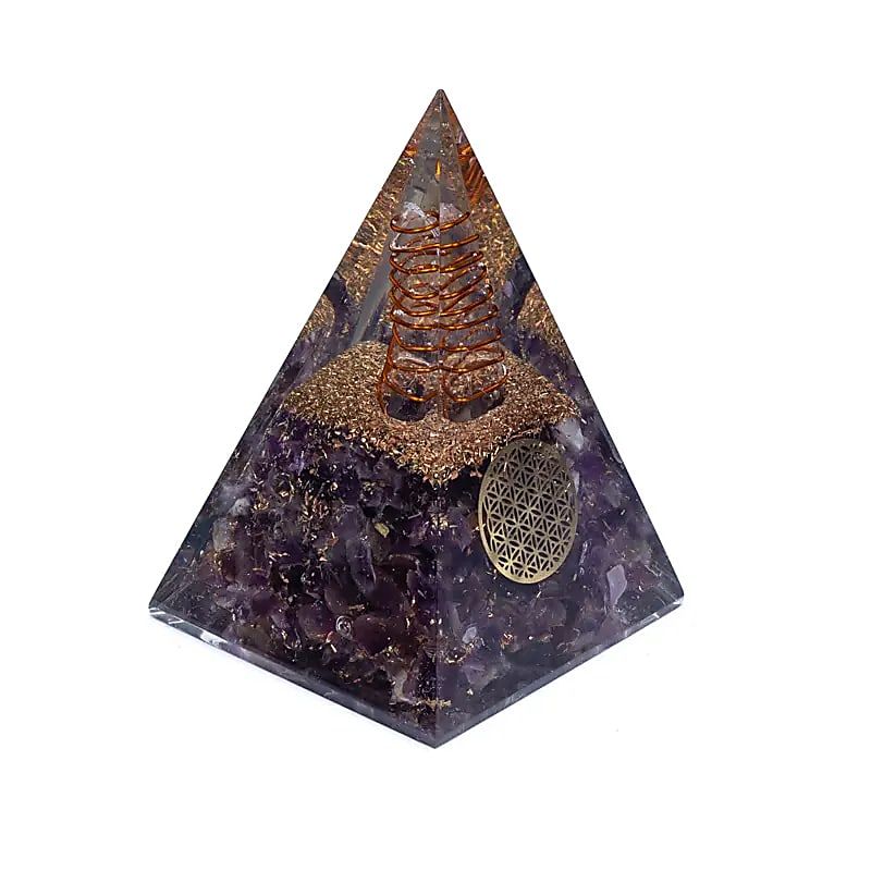Orgonit Pyramide Amethyst Blume des Lebens -- 5x5x8 cm