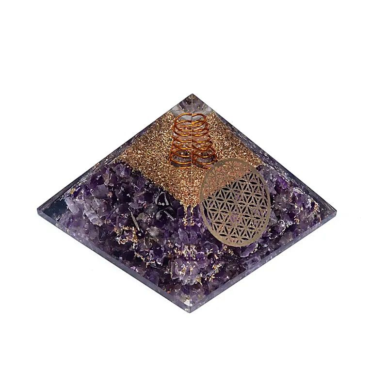 Orgonit Pyramide Amethyst Blume des Lebens -- 7x7x6 cm