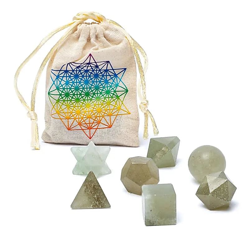 Aventurin Heilige Geometrie 7-teiliges Set -- Âą6,7x9cm