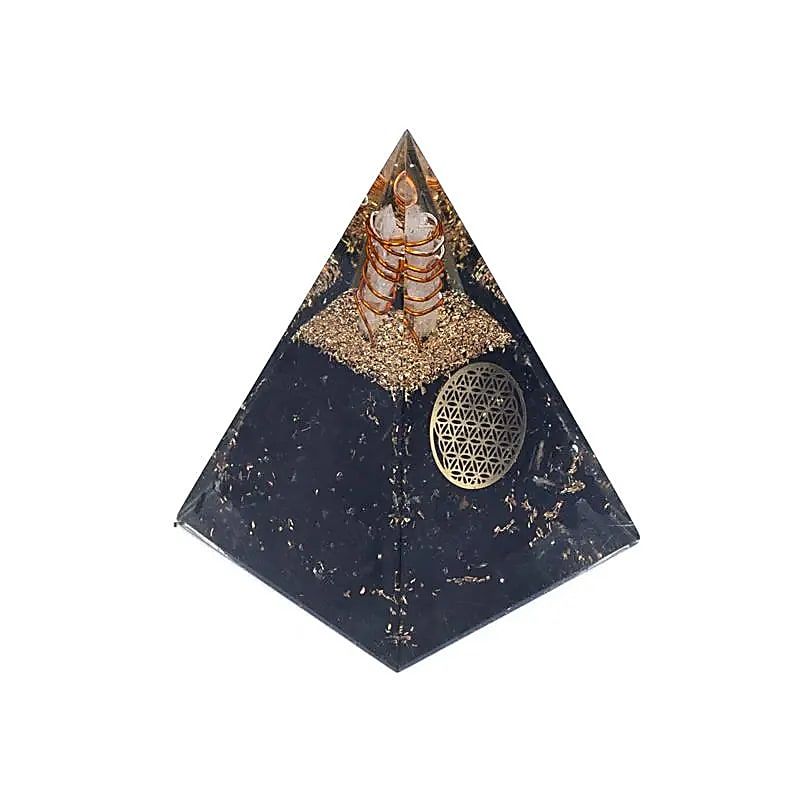 Orgonit Pyramide Turmalin Blume des Lebens -- 5x5x8cm
