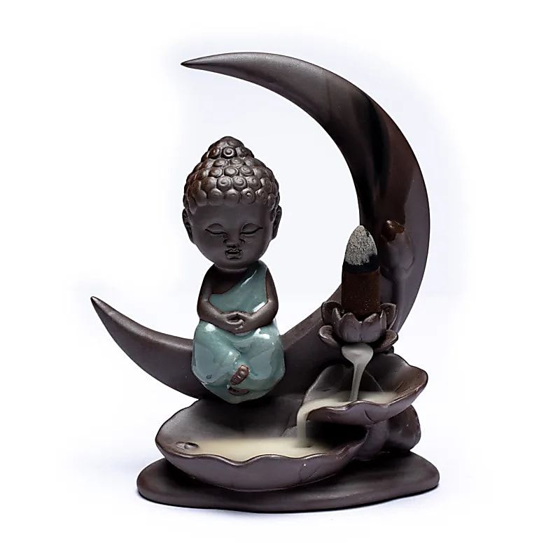 Rückfluss Wasserfall Weihrauchbrenner Buddha Mond -- 16.5x13x6cm